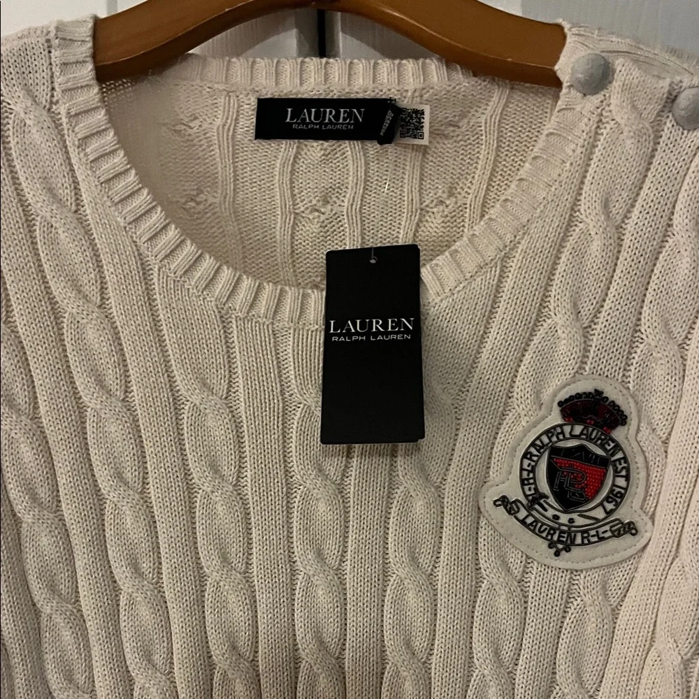 Ralph Lauren Beige Cable Knit Sweater with Crest Patch - Picture 4 of 10